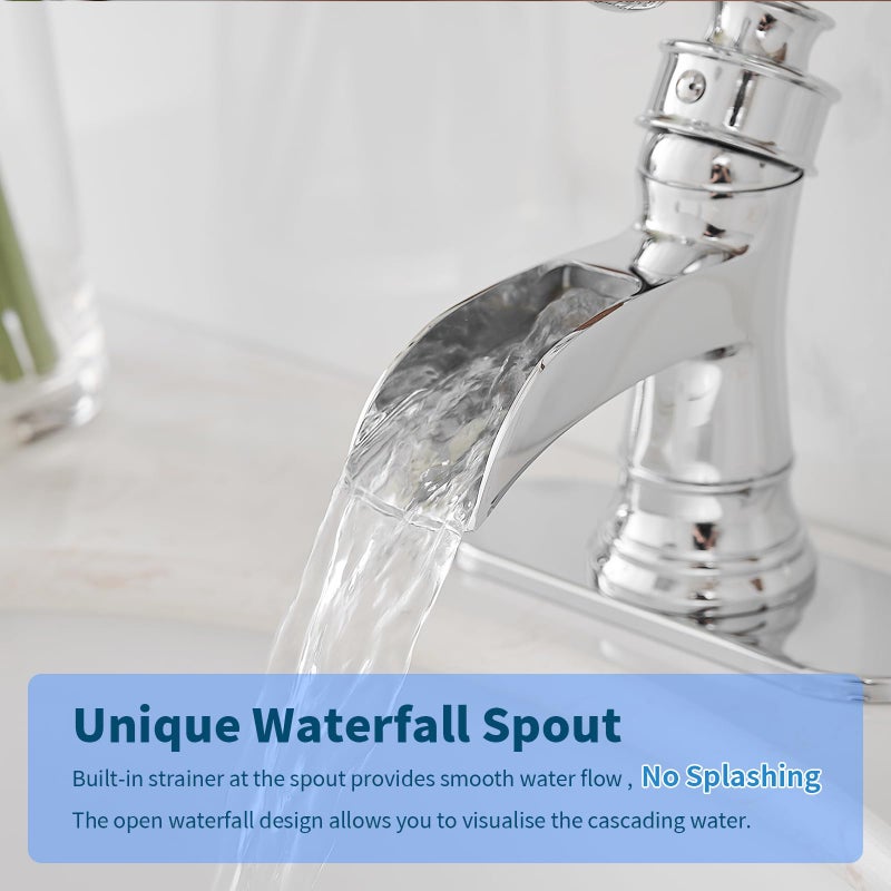 BWE Bathroom Faucet Chrome Waterfall Sink Bath Faucets Single Handle Hole Lavatory Vanity Restroom Commercial Water Supply Lines Hose - Image 2